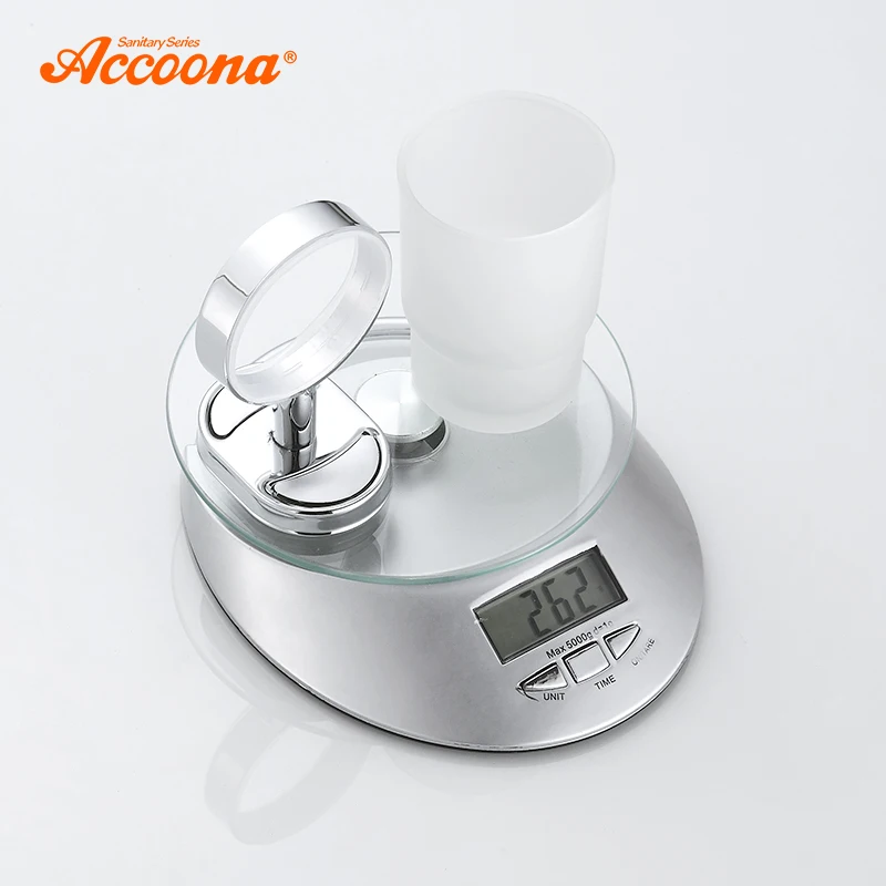 Accoona Bath Wall Mounted Toothbrush Tooth Cup Holder With Glass Cup Bath Single Rack Bathroom Accessories A11203