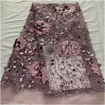 

African Lace Fabric pink Embroidered Nigerian Laces Fabric Bridal High Quality beads Sequins French Tulle Lace Fabric For Women