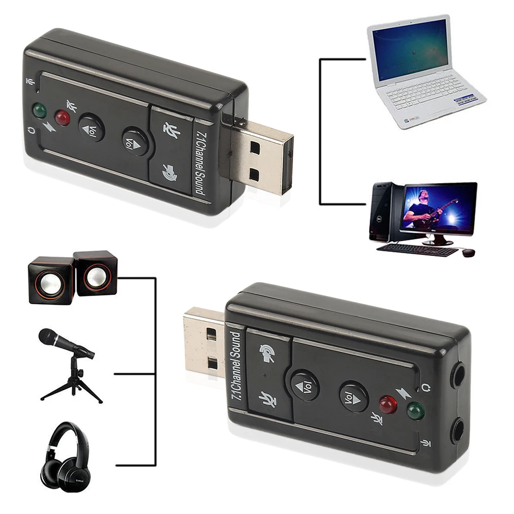 7.1 External USB Sound Card USB to Jack 3.5mm Headphone Audio Adapter