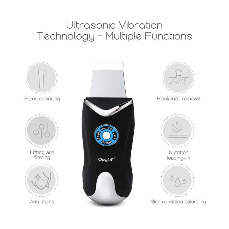 Ultrasonic Face Deep Cleaning Skin Scrubber EMS Iontophoresis Blue Light Skin Rejuvenation Lifting
