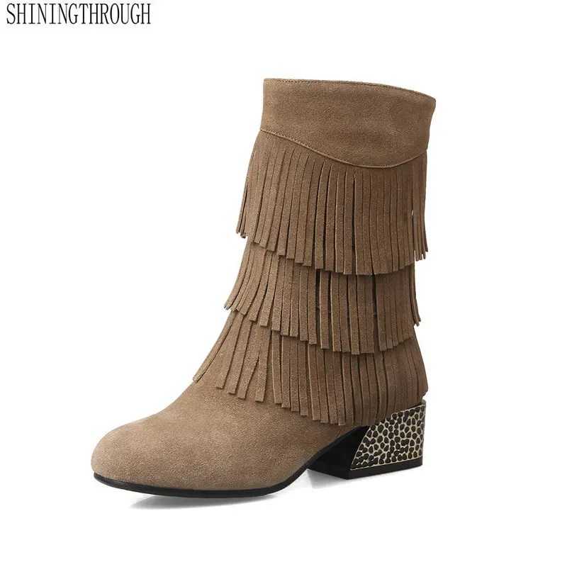 Med Chaussures Femmes Beige En Rouned Orteil Cuir Véritable Cristal Bottines 2018 Talons Fringe Nouveau Bottes noir hrsdtQCx