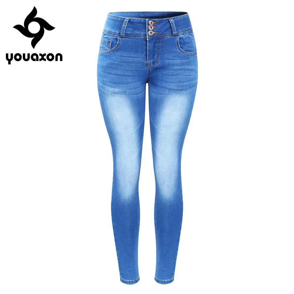 

2143 Youaxon New Arrived Plus Size Faded Jeans For Women Stretchy Push Up Denim Skinny Pants Trousers