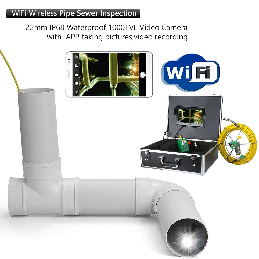 10 /9 Wifi Câmera de Vídeo Inspeção da Tubulação de Esgoto de Drenagem Pipeline Vídeo Industrial Endoscópio Serpente 1000 Câmera Tvl 20 M-50 Metros 4 Inspeção da Tubulação de esgoto de Drenagem