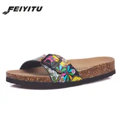 Feiyitu 2018 летние пробковые тапочки Для мужчин Повседневное пляж смешанный Цвет Сланцы Направляющие плоской подошве черного, коричневого и