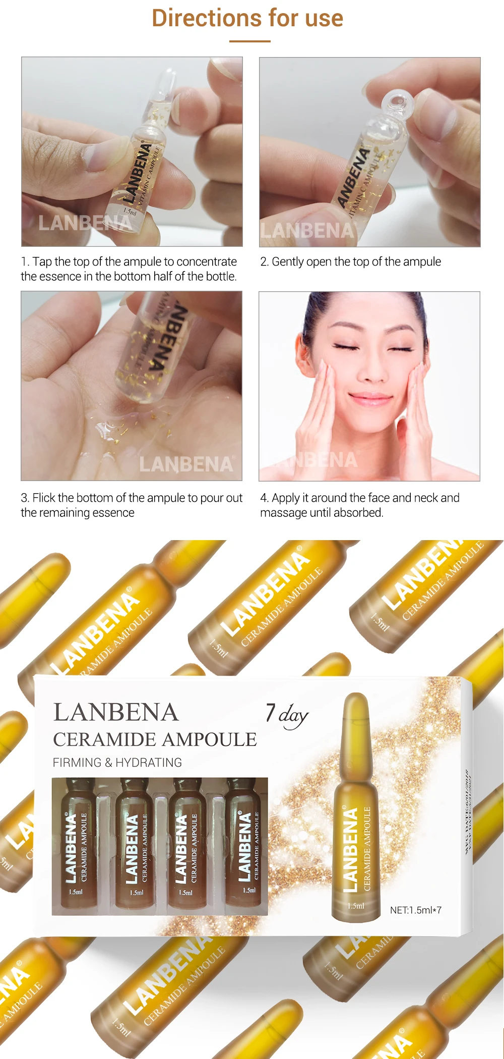 LANBENA Ceramide ампульная сыворотка укрепляющая увлажняющая против старения лифтинг питательная против морщин усадочная поры кожи уход за 7 дней