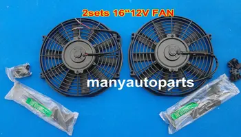 

2 pcs 16" 12V Slim Radiator Cooling Thermo Fan&Mounting kit 16 inch