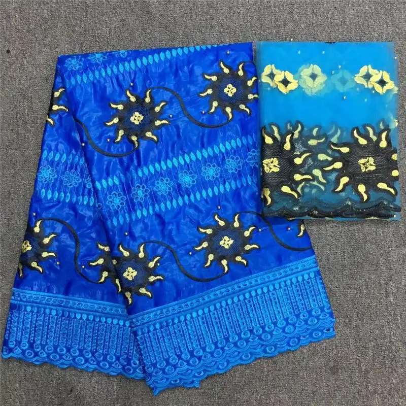 

HL!5 yards African Bazin Riche lace fabrics Embroidery With Stone 2 Yards Tulle Lace fabric high quality for Party dress! L41425