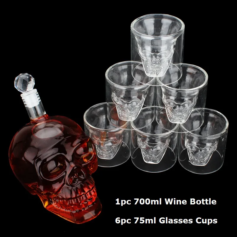 

Crystal Skull Head Glass Cup Double Wall Glass Whisky Vodka Coffee Tea Cups Shot Glasses Set Bottle Bar Party Drinkware Tools