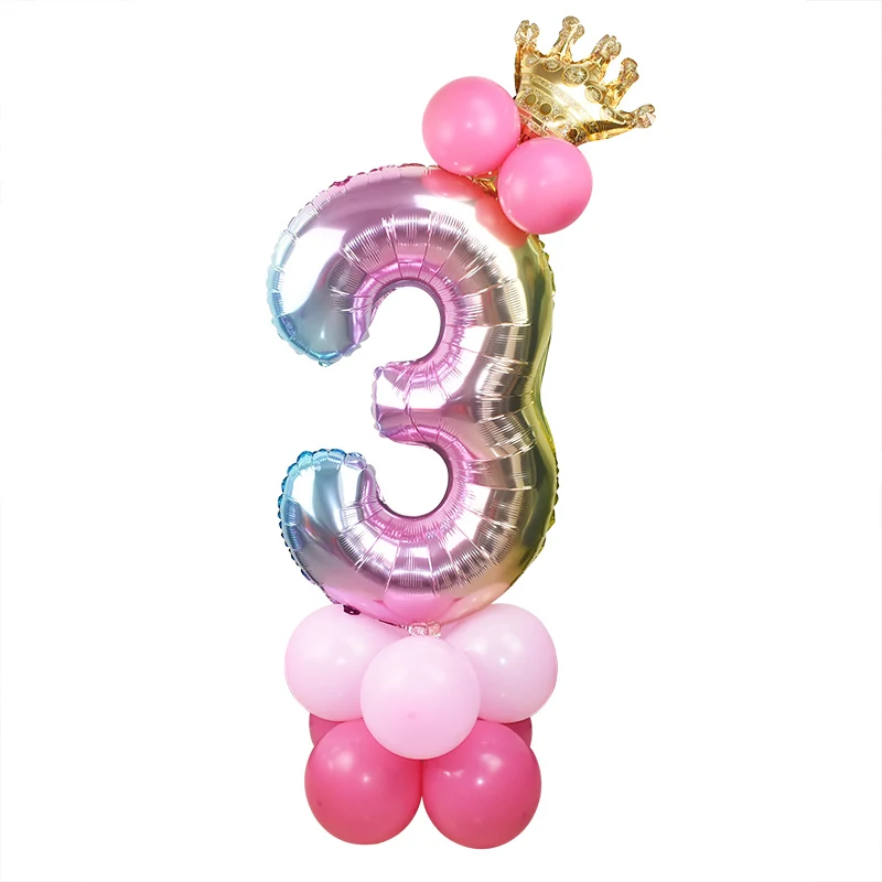 32 дюймов Радужный цветной шар с цифрами, цифровой фольгированный шар, корона, украшение для дня рождения, для детей, для мальчиков и девочек, товары для дня рождения, Globos - Цвет: 3
