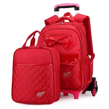 Korean Style Children Backpack Kids Bow Cute Pink A set Detachable Trolley Bookbag Fashion Girls Schoolbags Mochilas Escolares