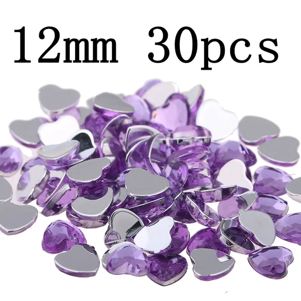 

Craft Art DIY Heart-Shaped Big Gems 30pcs 12mm Shiny Flat Facets Normal colors Acrylic Rhinestone Strass Nail Stickers