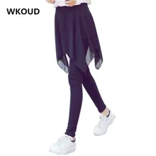 WKOUD, 1 шт., женские леггинсы с юбкой, однотонная Асимметричная шифоновая юбка, леггинсы, женские летние штаны, повседневная одежда, P8332