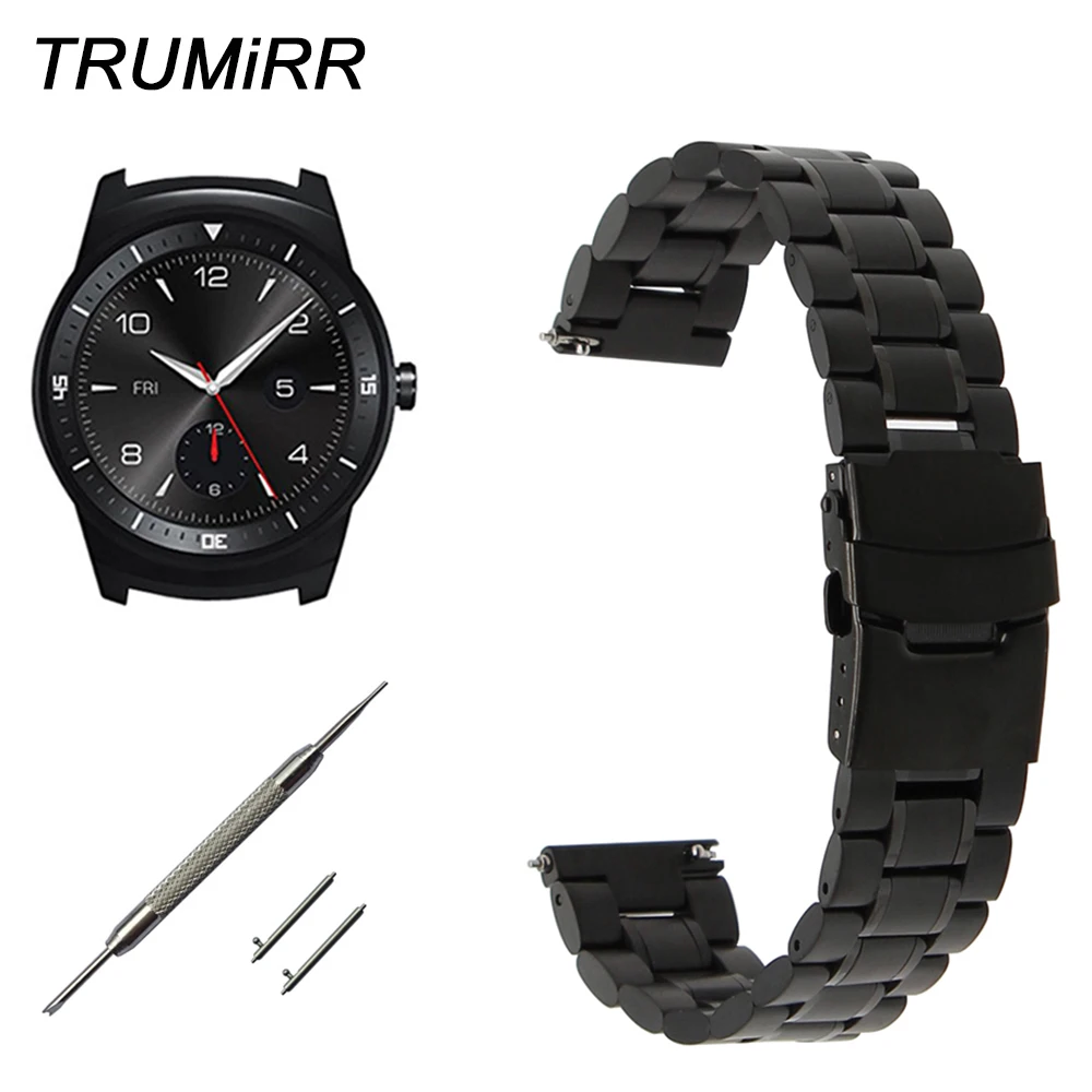 

22mm Stainless Steel Strap + Quick Release Pins for LG G Watch W100 /R W110 / Urbane W150 Safety Buckle Band Wrist Belt Bracelet