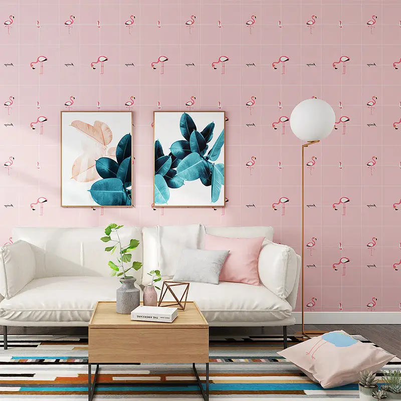 Розовые наклейки на стену для девочек, декоративные самоклеющиеся обои с изображением фламинго и сердца, декор для детской комнаты, 60*100 см