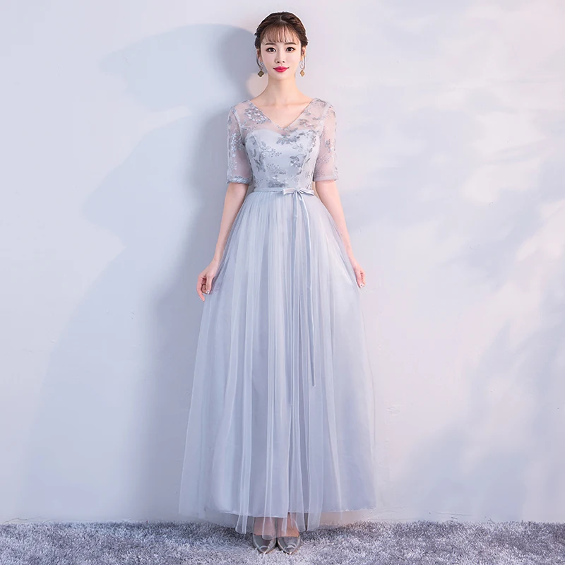 

grey colour Dress Bridesmaid Long Dress for Wedding Party for Woman Dress Elegant 2019 Empire
