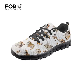 

FORUDESIGNS Women Clasic Casual Shoes Bulldog Cute Pattern Sneaker Tenis Feminino Fashion Breathable Mesh Shoes For Woman 2019