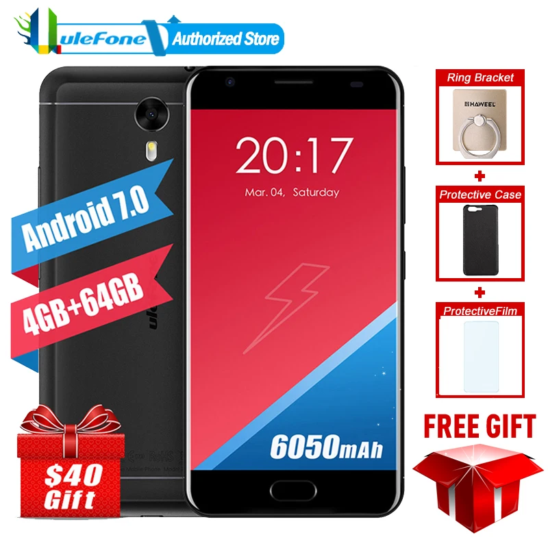 Оригинал Ulefone Мощность 2 Мобильный телефон 5 дюймов FHD MTK6750T Octa Core Android 7 0 4 ГБ + 64 6050