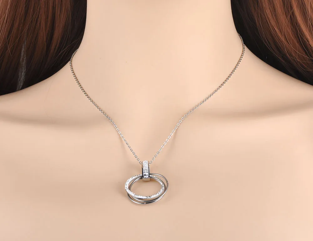 Lokaer трендовые паве установка Стразы Двойной круг кулон ожерелье s для женщин из нержавеющей стали свадебное ювелирное ожерелье N19071