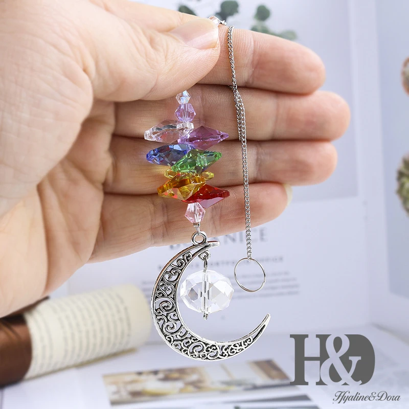 H& D Хрустальный полумесяц Ловец солнца с чакра Октагон бусины фэн-шуй Радуга производитель Висячие солнечные Ловец декор для окна