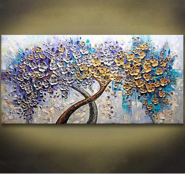 

Unframed Handpainted Flower Tree Palette Thick Knife Oil Painting On Canvas Home Wall Decor For Living Room Artwork