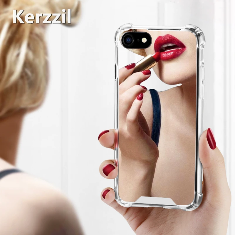 Зеркальный чехол Kerzzil для iPhone 7 6 6S 8 Plus мягкие ударопрочные чехлы из ТПУ розовое