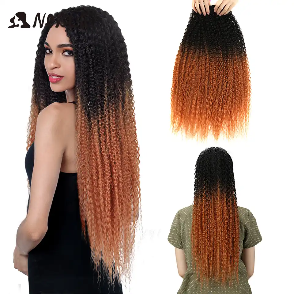 Noble Kinky Curly Ombre Hair Bundles Synthetic Hair Curly Weave