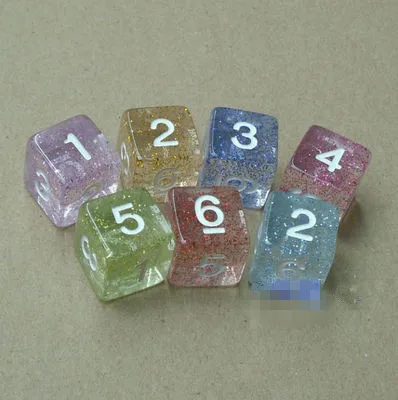 

Free shipping 10PCS 6-sided dice transparent with glitter dice for board game accessories( send out at random)