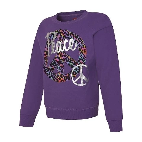 Hanes OK268 Eco Smart Girls Peace Crewneck Sweatshirt Peace & Purple Thora - Extra Small (1)
