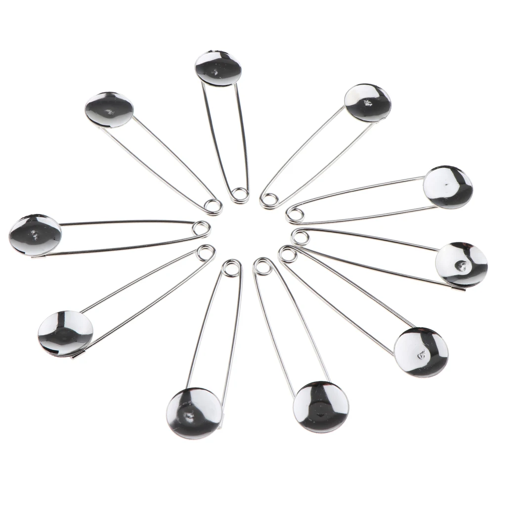 10 Pieces Bulk 20mm Blank Based Tray Safety Pins Brooch Findings Round Cabochon Tray DIY Making Crafts