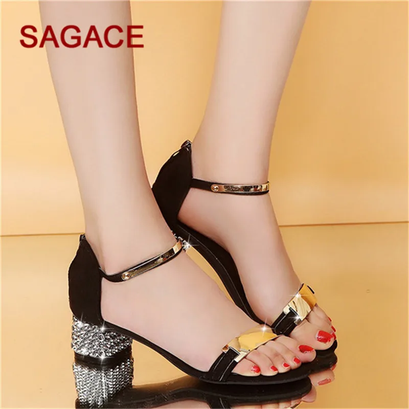 

HB@SAGACE Sandals Women Heels Shoes Zip Open Toe Shoes Square Heel Sandals Shoes Fashion Summer Sandalias Mujer 2019 Sandals