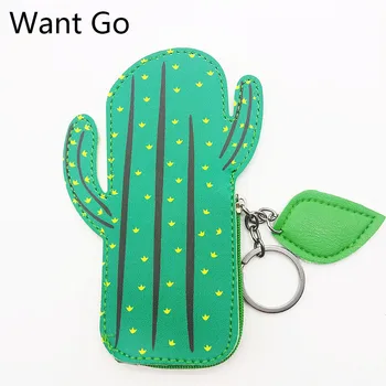 

Want Go Cute Cartoon Cactus Women Coin Purse Zippers Pu Leather Small Bag Mini Key Storage Pouch Waterproof Girls Wallet Purse