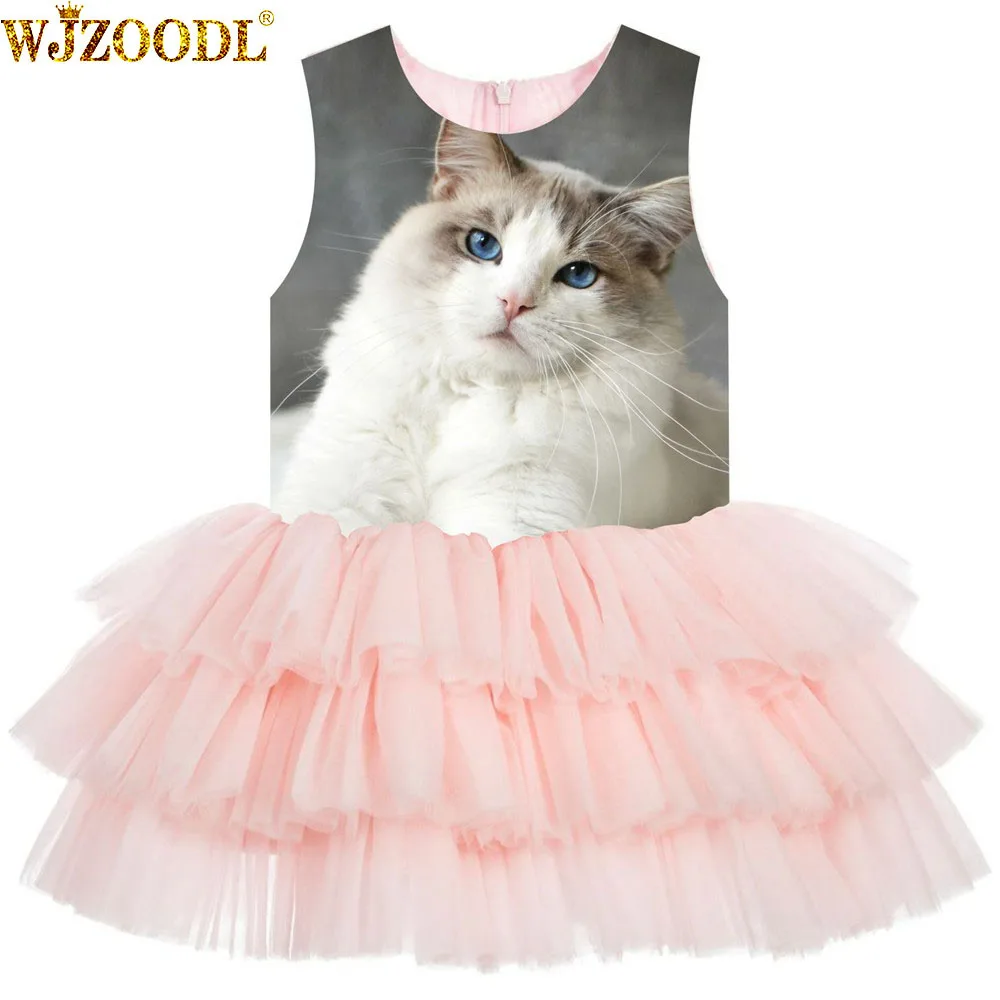 

Girls Dress Formal Princess Ball Gown Kids fashion dress For Wedding Fat cat print Girl Birthday Party