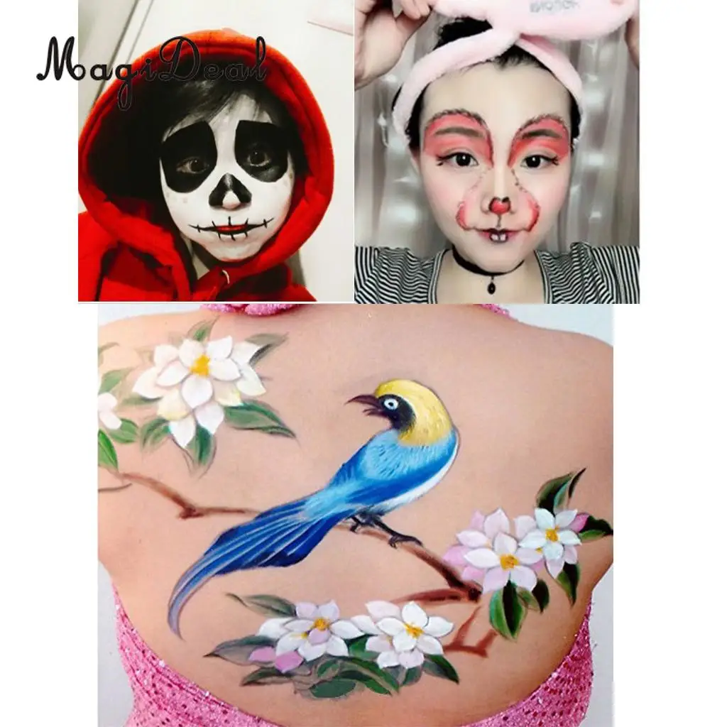12 Color Safe Non-Toxic Oil Based Face Body Art Paint Palette Cosmetics with 10pcs Painting Brush for Party Fancy Dress Makeup
