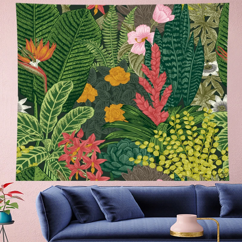 

Nordic Style Summer tropical flower plantain macrame Tapestry Vintage Retro Polyester Tapestries Wall Hanging home decor