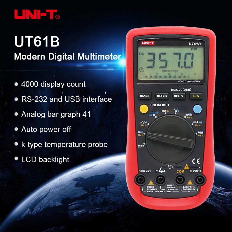 UNI-T UT61B цифровой USB мультиметр Авто Диапазон AC DC Напряжение ток тестер данных