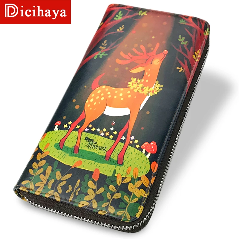DICIHAYA женский кошелек из натуральной кожи олень животное Принт на молнии люксовый