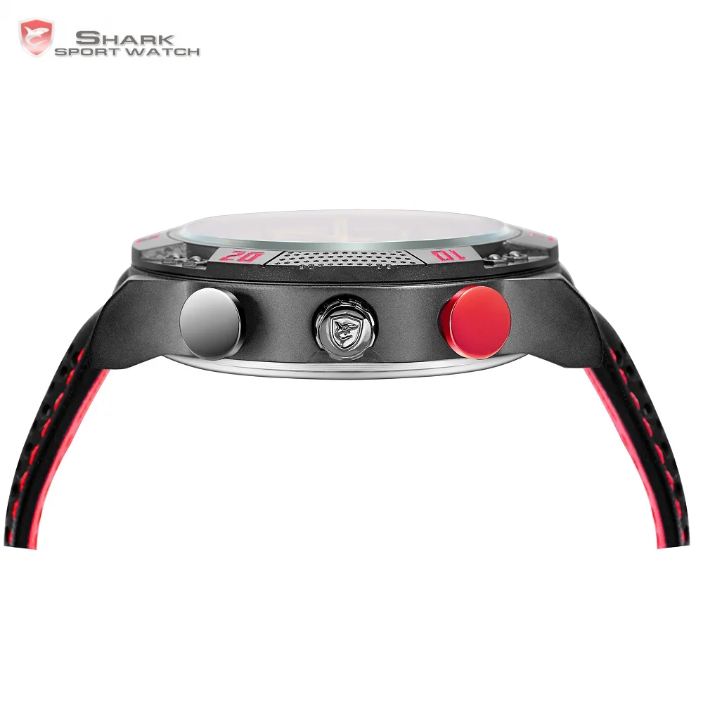 Kitefin Shark Sport Watch Brand Mens Military Quartz Red LED Hour Analog Digital Date Alarm Leather Wrist Watches Relogio /SH261