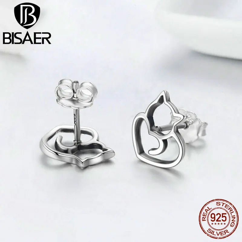 Женские серьги гвоздики из серебра 100% пробы с котом|cat stud earrings|small earringsstud earrings |