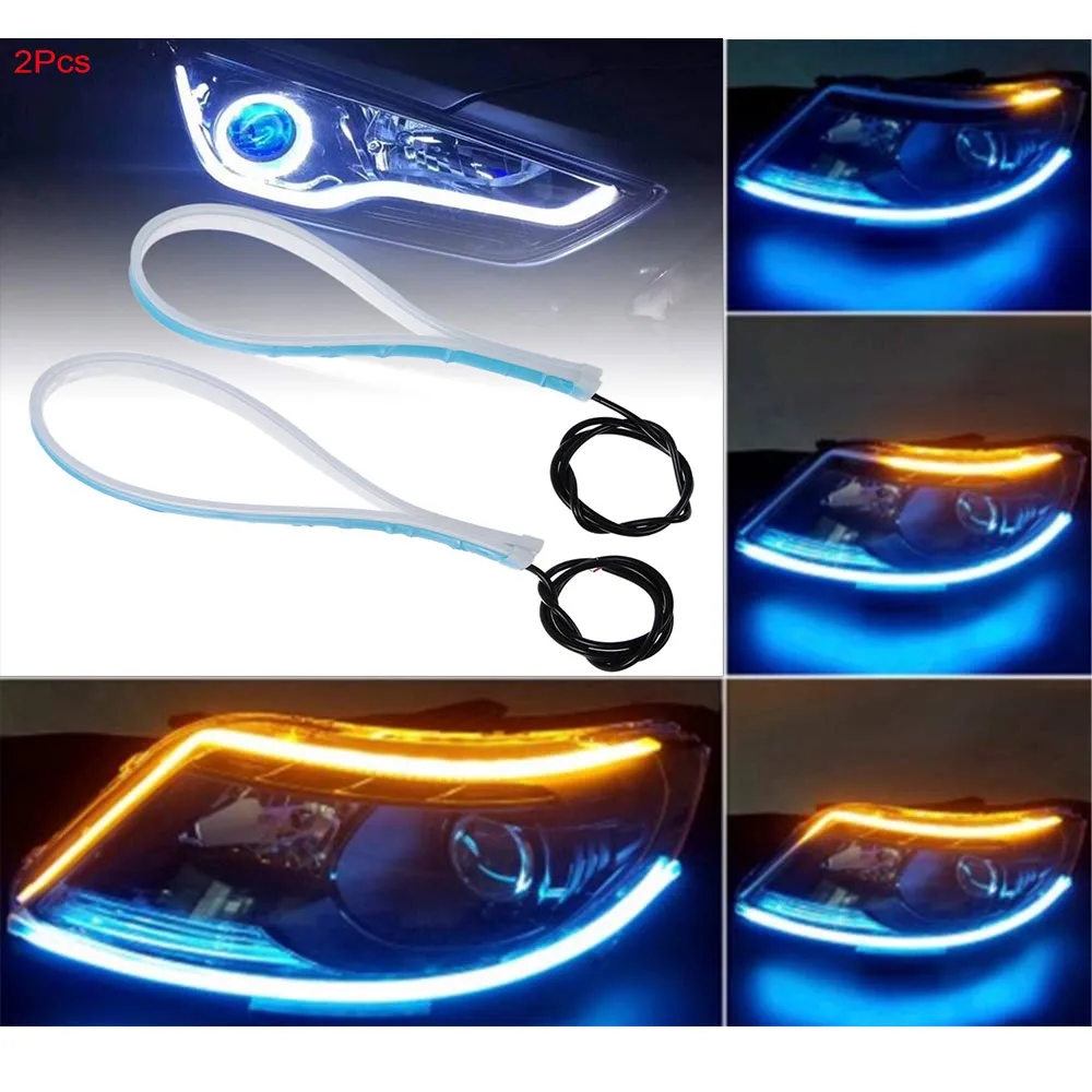 

2X Universal 12V Cars DRL LED Daytime Running Lights Switchback White Turn Signal Yellow Guide Strip Headlight Assembly Brake