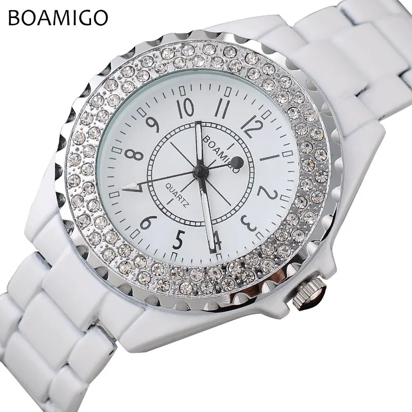 Women Fashion Quartz Watches with Diamond 2017 Bracelet BOAMIGO White Brand Dress Wristwatches Female Clock Relogio