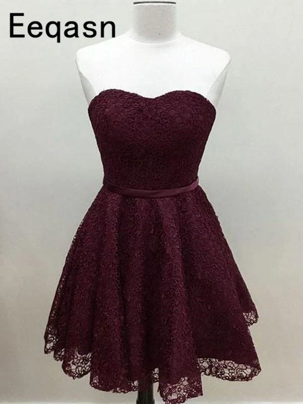 

Short 2018 Elegant Cocktail Dresses Off the Shoulder Women Wear A-line Burgundy Lace Party Homecoming Dresses Plus Size