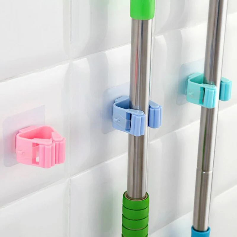 

1Pc Strong Adhesive Mop Clip Bathroom Hook Free Punch Wall Holder No Trace Mop Rack Duster Hook Bathroom Kitchen Accessories