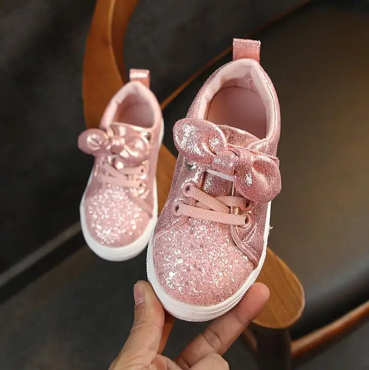 Новая популярная детская обувь с блестками, детская обувь для девочек, Enfant, с бантом, весенне-осенняя повседневная обувь для детей