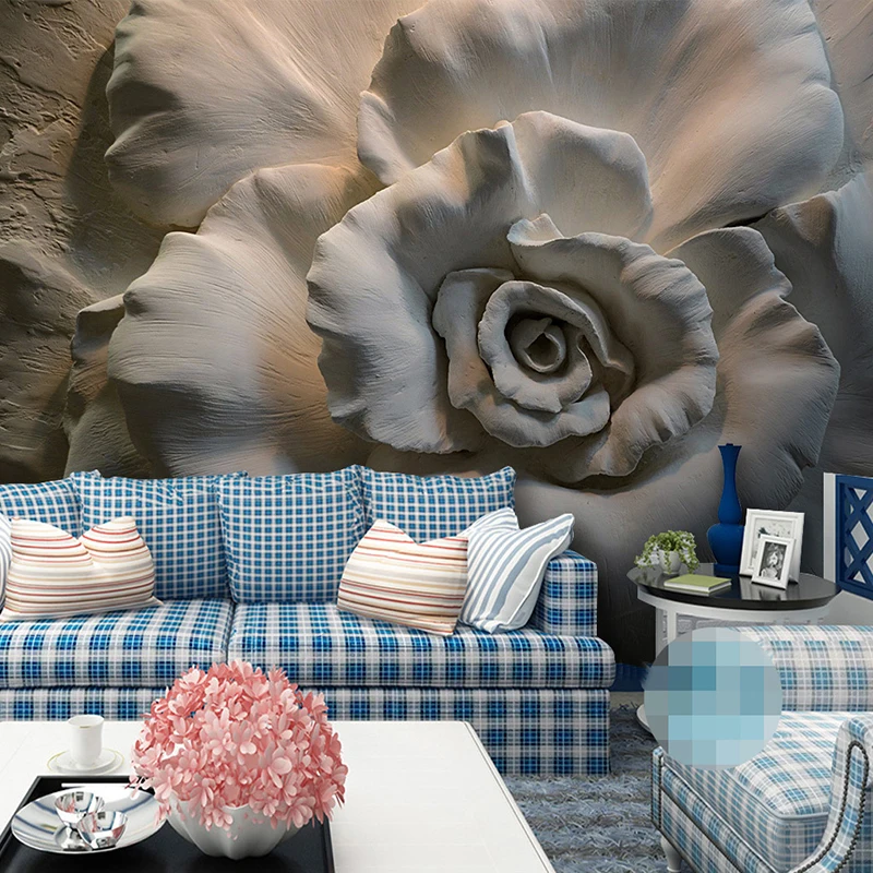 Обои на заказ, настенная живопись, 3D рельефная Роза, обои для гостиной, диван, ТВ, фон, Настенная роспись, домашний декор, 3D