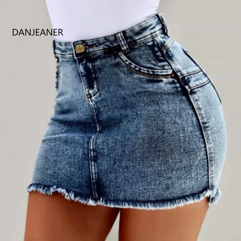 

DANJEANER S-3XL Denim Skirts Women High Waist Solid Pencil Skirts Plus Size Push Up Bandage Jean Skirts Streetwear Mini Skirts