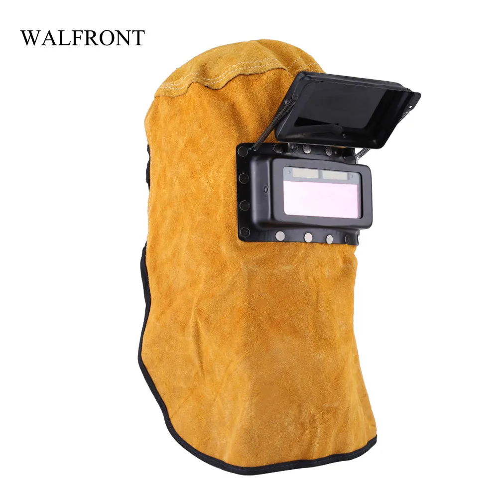 

WALFRONT Cow Leather Welding Helmet with Lens Sun Yellow Auto Darkening Filter Welder Mask Eyes Protector Soldering Protect Mask