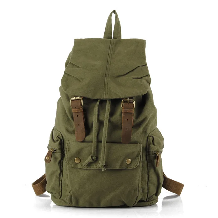 Мужская Женская винтажная холщовая кожаная Хлопковая сумка рюкзак для альпинизма книга рюкзак школьные повседневные Рюкзаки - Цвет: Green