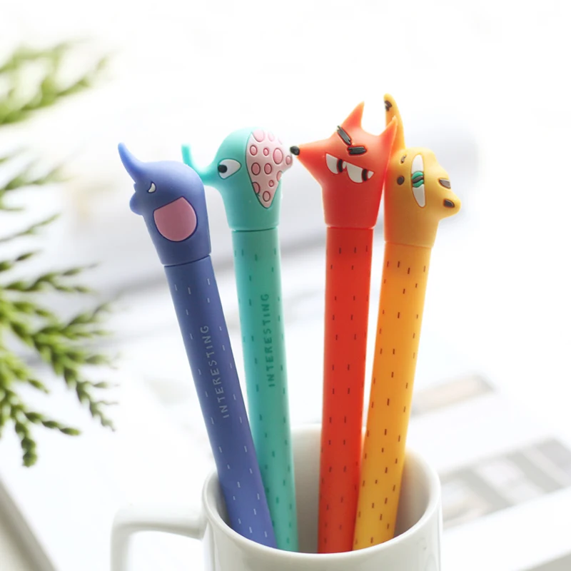 

4 pcs Interesting animal family gel pen 0.5mm ballpoint Black color pens for kids gift Stationery Office School supplies A6582