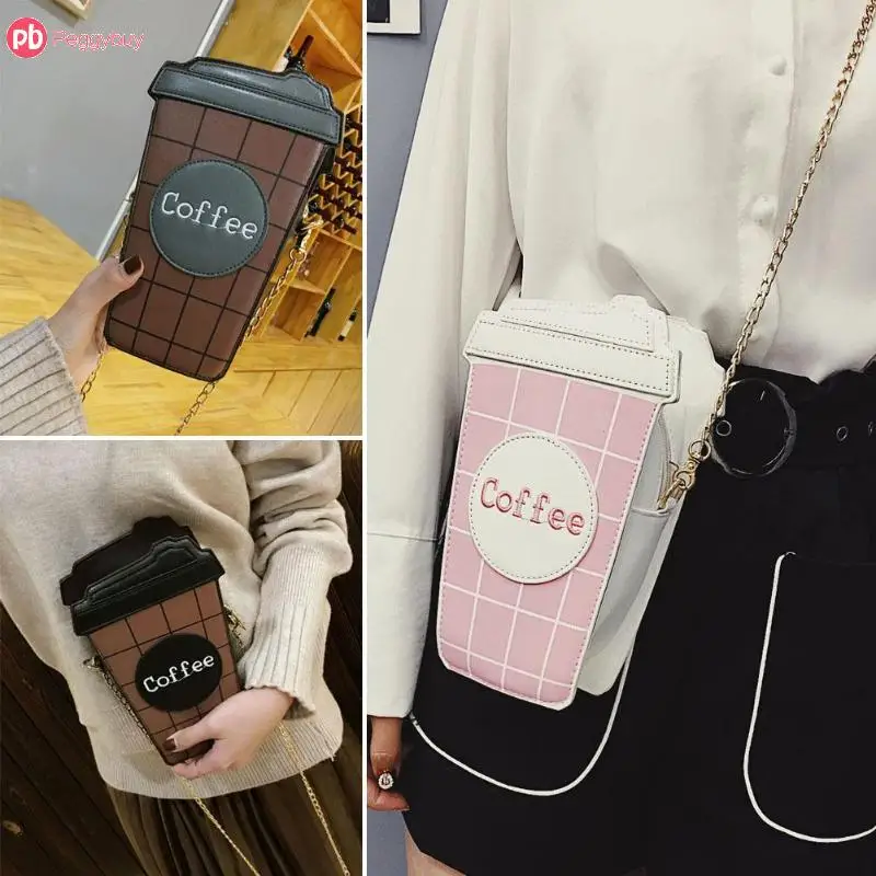 لطيف فنجان القهوة شكل حقائب الكورية بو الجلود سستة مخلب Crossbody الكتف بولسا سلسلة نسائية منقوشة يد Sac