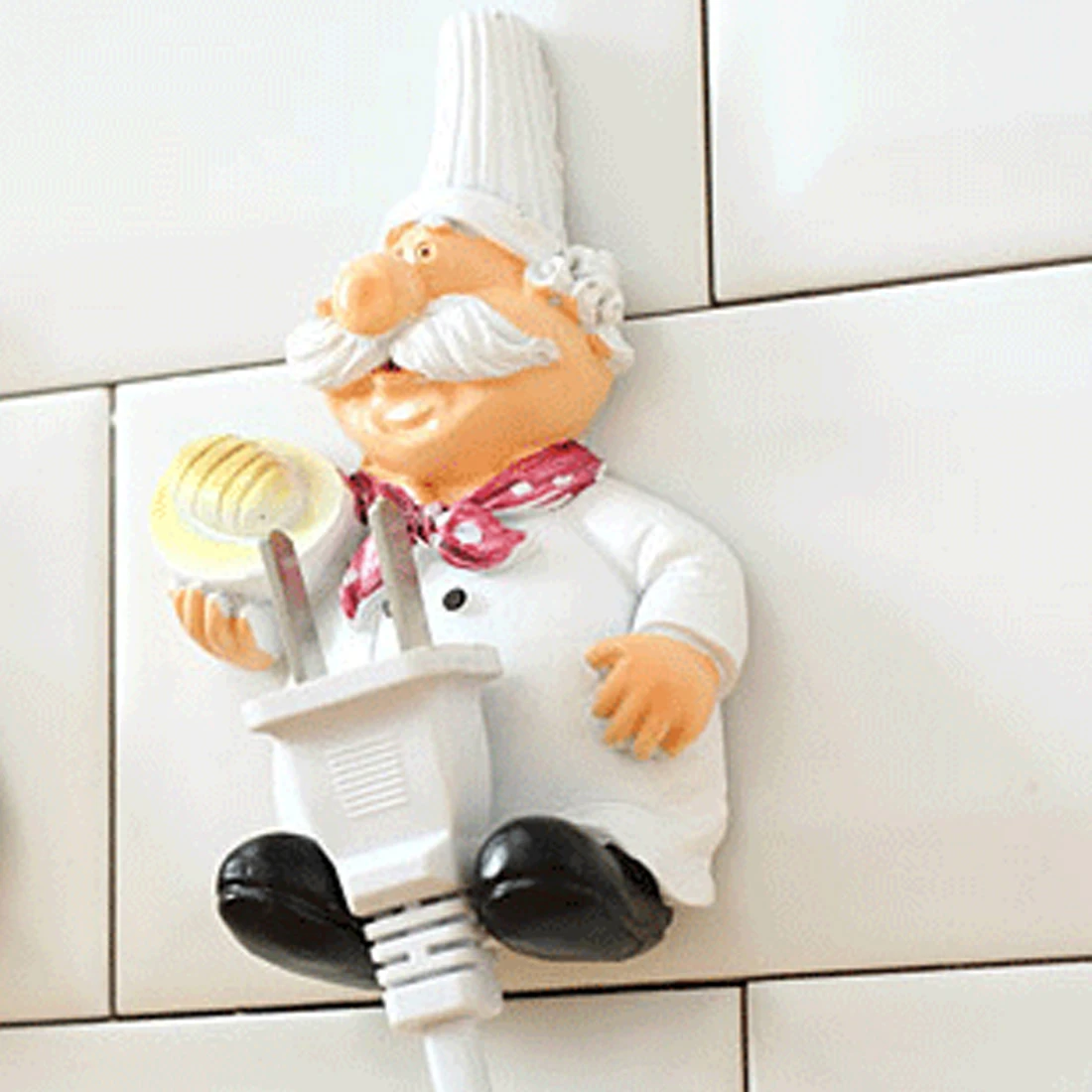 

Cute Cook Design Storage Shelf Holder Power Plug Holders Rack Socket Wall Mounted Adhesive Hanger Kitchen Accessories